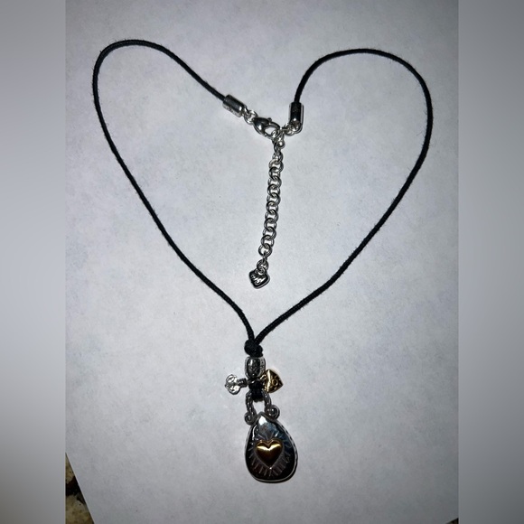 Brighton Jewelry - Brighton Black Cord Necklace with Silver and Gold Heart Pendant